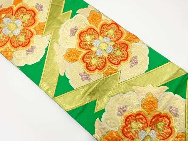 アンティーク　幾何学に華紋織り出し袋帯（着用可）